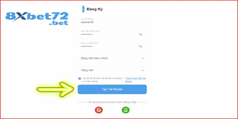 Bắt buộc phải điều đầy đủ các thông tin mà 8XBet yêu cầu